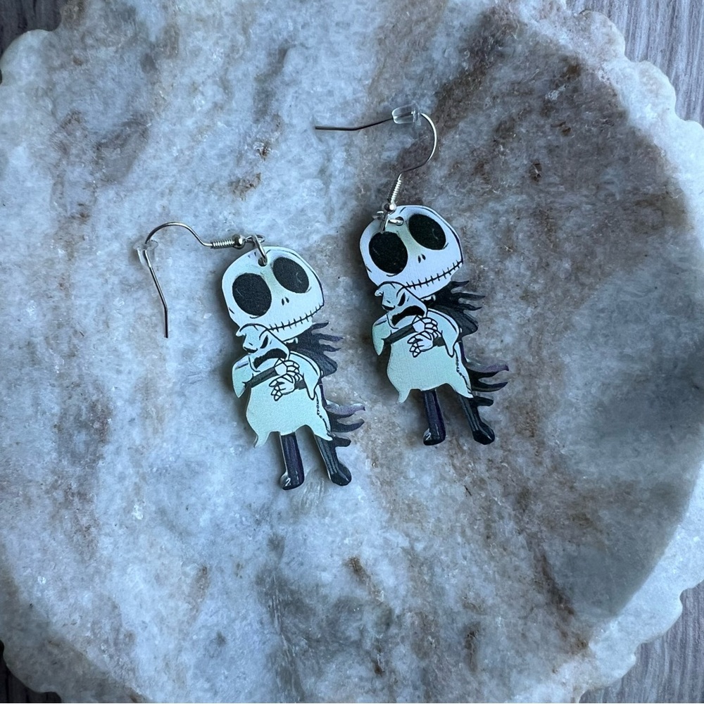 Jack Skellington Hugging Oogie Boogie Earrings Nightmare Before Christmas - Picture 2 of 4